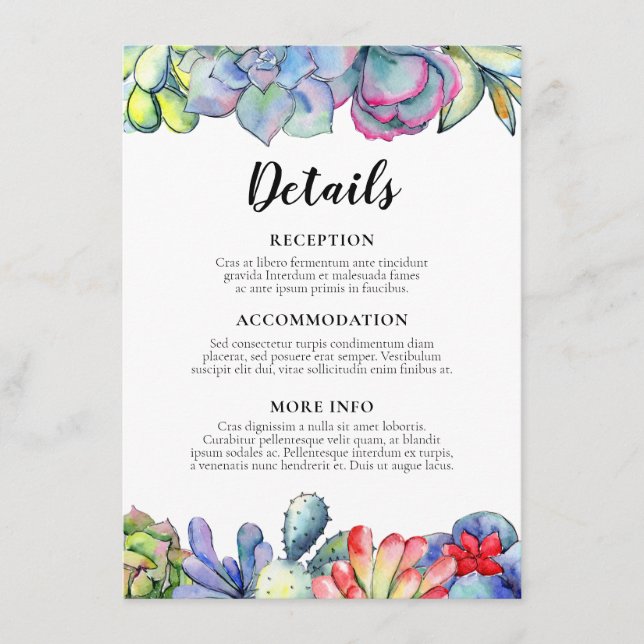 Carte D'accompagnement Informations sur les invités mariages de cactus su (Devant)