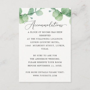 Carte D'accompagnement Informations sur l'hôtel pour mariage Hébergemen