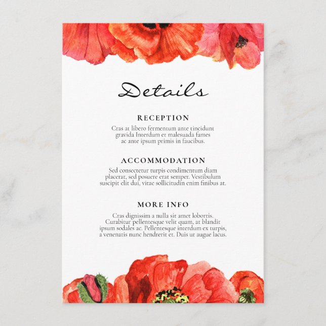 Carte D'accompagnement Informations sur l'invité du mariage de l'aquarell (Devant)