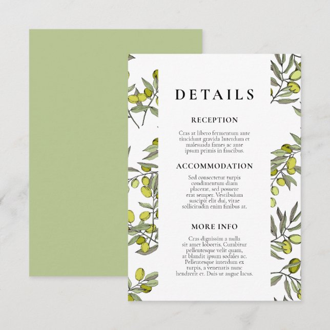 Carte D'accompagnement Informations sur l'invité du motif de la branche O (Devant / Derrière)