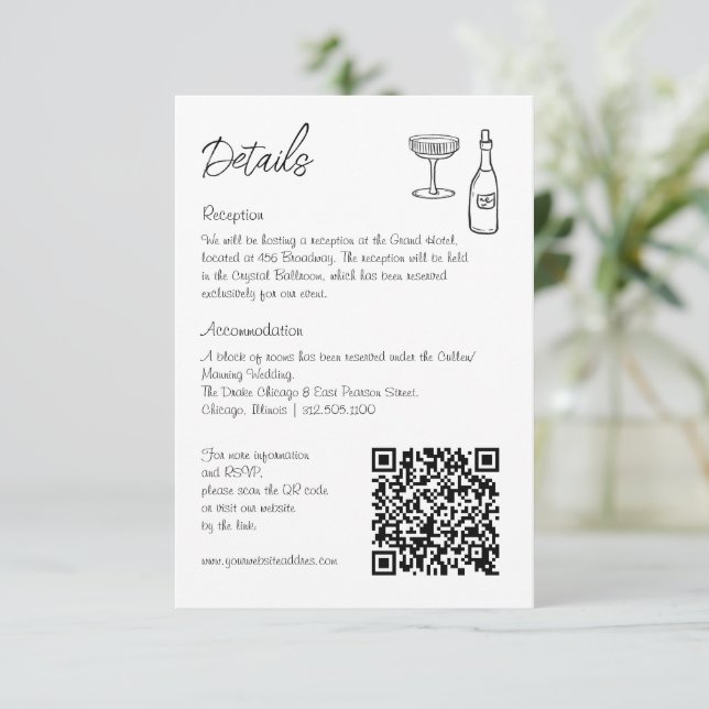Carte D'accompagnement Infos de mariage de code QR retro whimsical dessin (Debout devant)