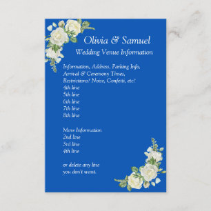 Carte D'accompagnement Infos sur le site mariage - Cobalt Blue & White Ro