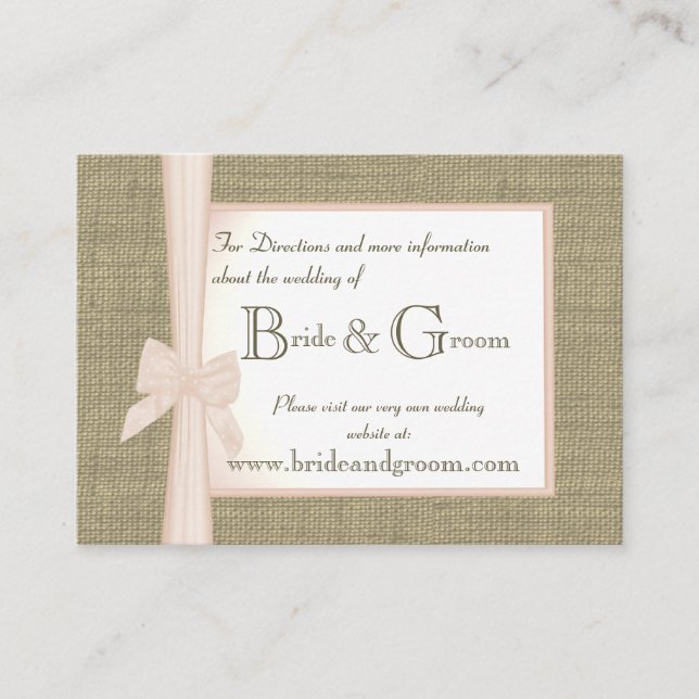 Carte D'accompagnement Infos Web du Mariage Burlap et Blush Bow (Devant)