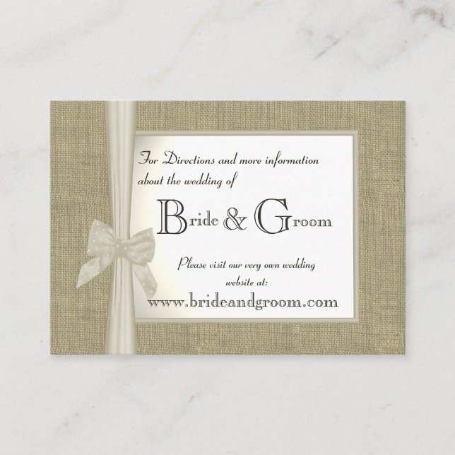 Carte D'accompagnement Infos Web du Mariage Burlap et Bow (Devant)