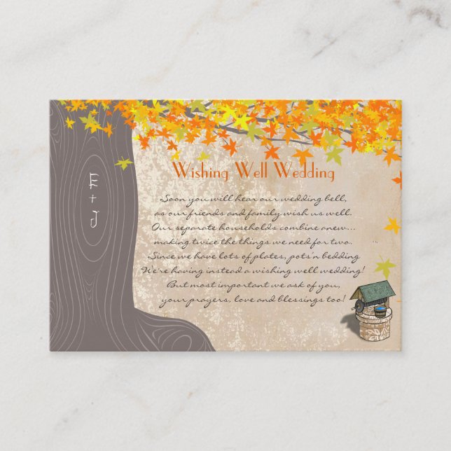 Carte D'accompagnement Initiales de l'arbre d'automne Jaune Orange Wishin (Devant)