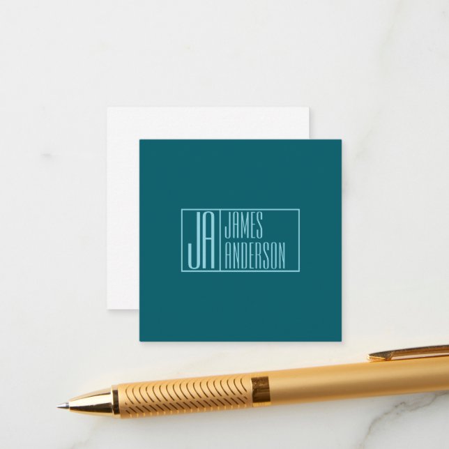 Carte D'accompagnement Initiales et nom modernes | Turquoise foncé et ble (Devant/Arrière en situation)