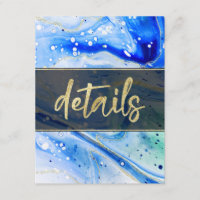 Inky Splash Blue Marbre et feuille d'or Détails