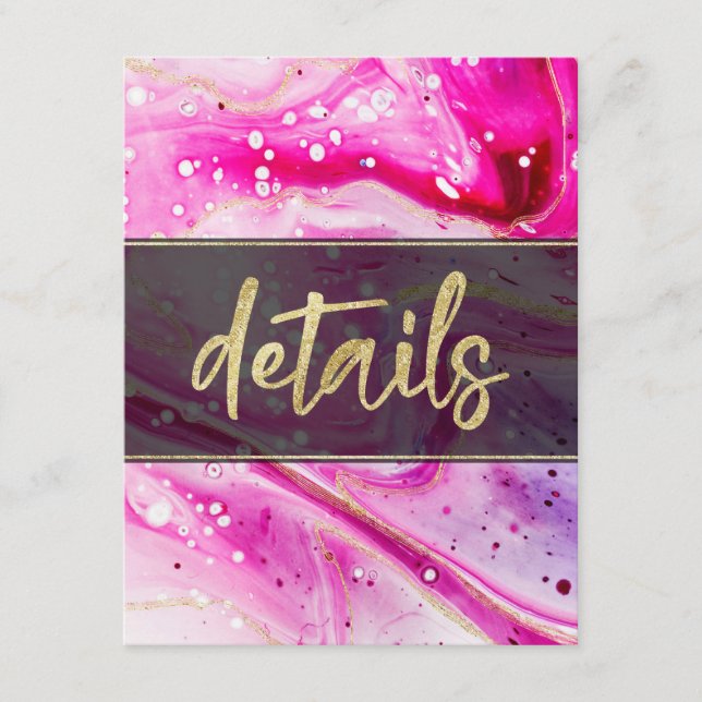 Carte D'accompagnement Inky Splash Pink Marble et feuille d'or Détails (Devant)