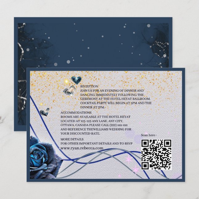 Carte D'accompagnement Insert C Navy argent or avec code QR (Devant / Derrière)