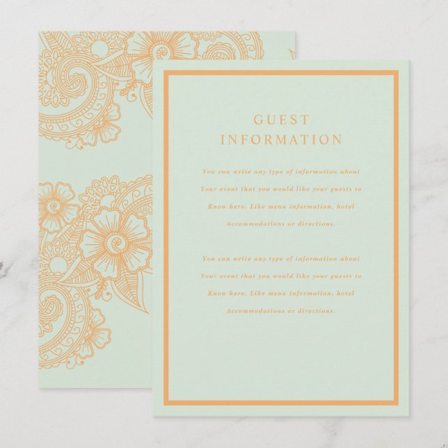 Carte D'accompagnement Insertion de Mariage Mehndi (Devant / Derrière)
