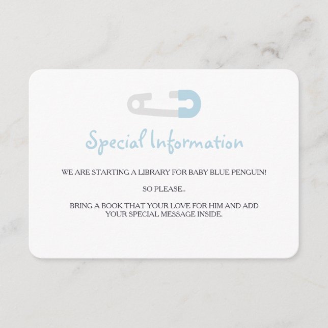 Carte D'accompagnement Insertions d'informations sur le pingouin bleu béb (Devant)