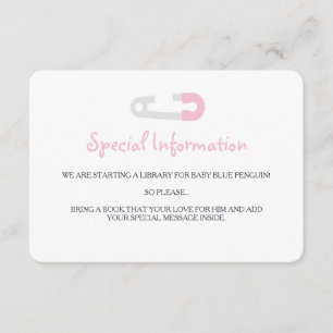 Carte D'accompagnement Insertions d'informations sur le pingouin rose béb