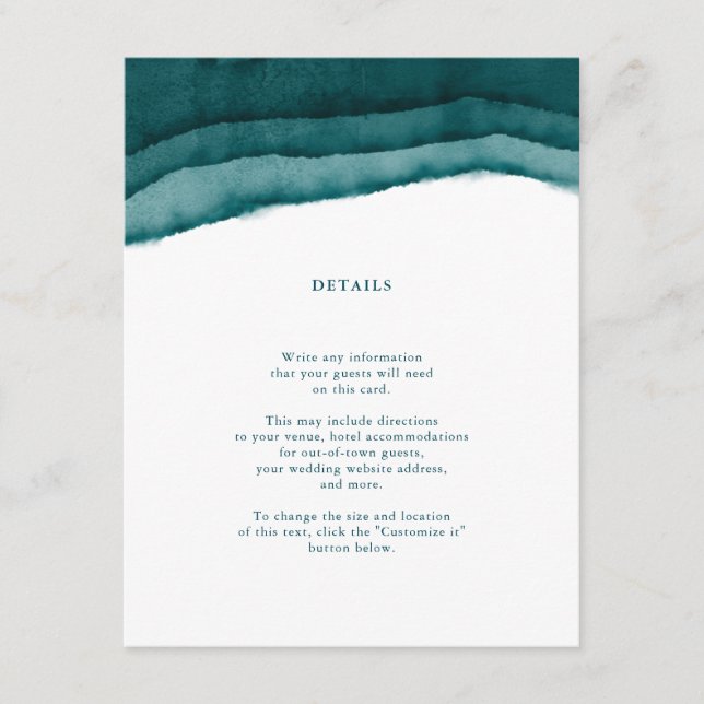 Carte D'accompagnement Instructions de mariage à l'aquarelle sarcelle de  (Devant)