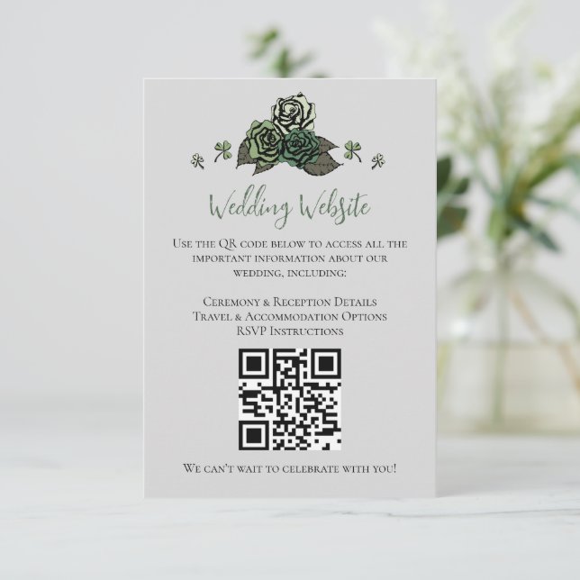 Carte D'accompagnement Irish Green Floral Skuls Site Mariage QR Code (Debout devant)