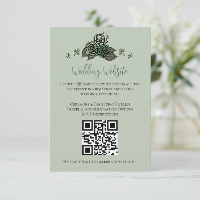 Carte D'accompagnement Irish Green Floral Skuls Site Mariage QR Code (Debout devant)
