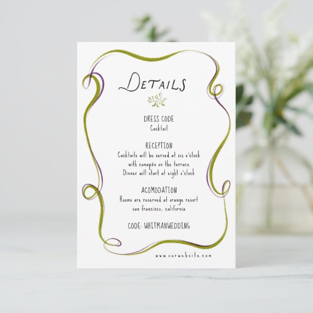 Carte D'accompagnement Italian Watercolor Rustic Wedding Reception (Debout devant)