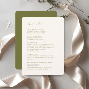 Carte D'accompagnement Ivoire et olive   Détails minimaux du Mariage de s