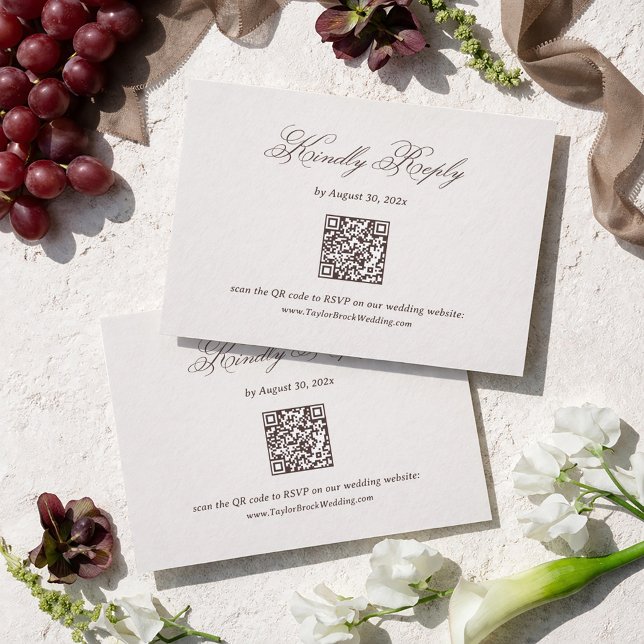 Carte D'accompagnement Ivory and Brown Wedding RSVP Card Qr Code (Créateur téléchargé)