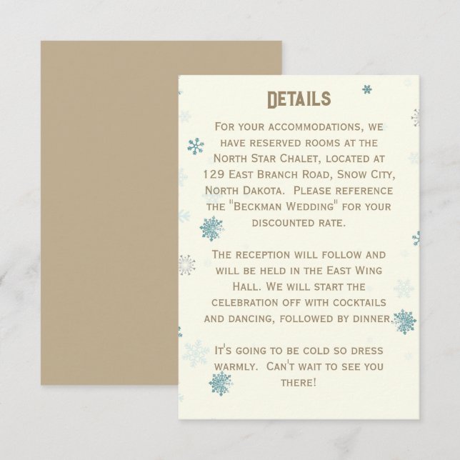 Carte D'accompagnement Ivory Winter Wonderland Snowflake Détails du Maria (Devant / Derrière)