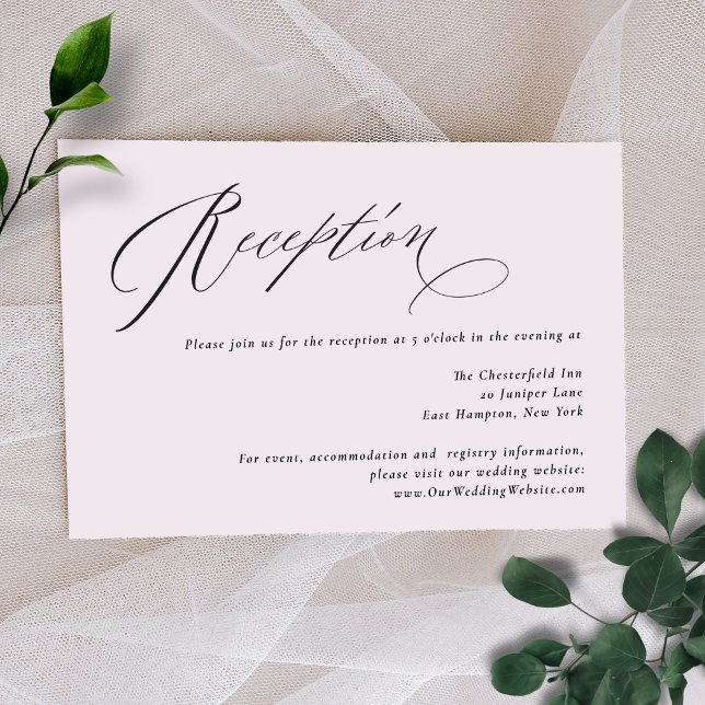 Carte D'accompagnement Jane Simple Minimal Noir Script Mariage Réception (This elegant reception card allows you to share info about your wedding website as well)