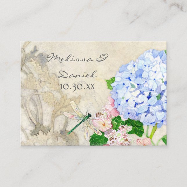 Carte D'accompagnement Jardin anglais, bleu et rose Hydrangeas aquarelle (Devant)
