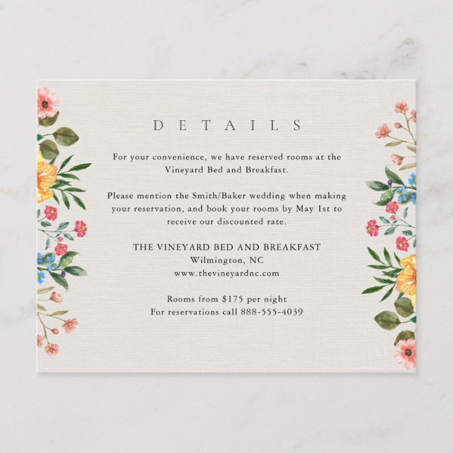 Carte D'accompagnement Jardin botanique fleur sauvage Détails du mariage (Devant)