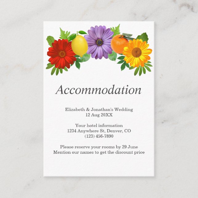 Carte D'accompagnement Jardin Floral Citrus Mariage Hébergement (Devant)