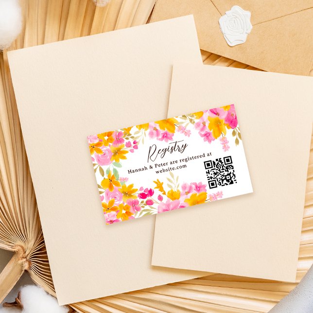Carte D'accompagnement Jardin jaune rose floral registre douche nuptiale (Garden yellow pink floral registry bridal shower enclosure card)