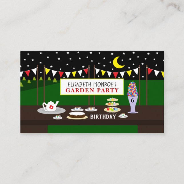 Carte D'accompagnement Jardin Tea Party, Billet d'anniversaire pour enfan (Devant)