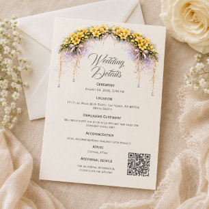 Carte D'accompagnement Jaune Canari Freesia Romantique Floral Mariage