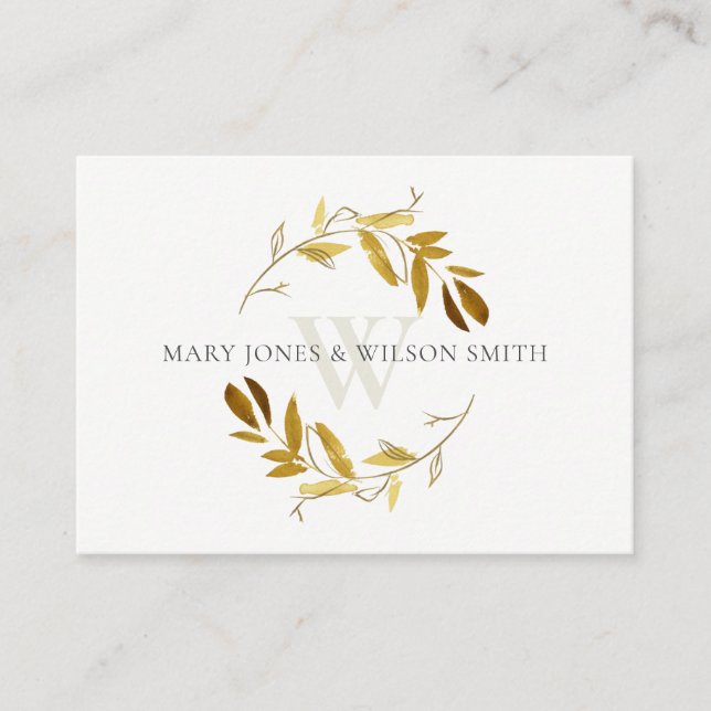 CARTE D'ACCOMPAGNEMENT JAUNE GOLD FOLIAGE WREATH MARIAGE SOUHAIT BIEN (Devant)
