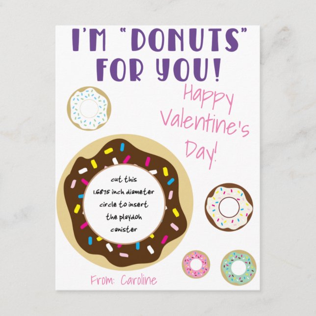 Carte D'accompagnement Je suis "Donuts" pour toi ! Cadeau de Saint-Valent (Devant)