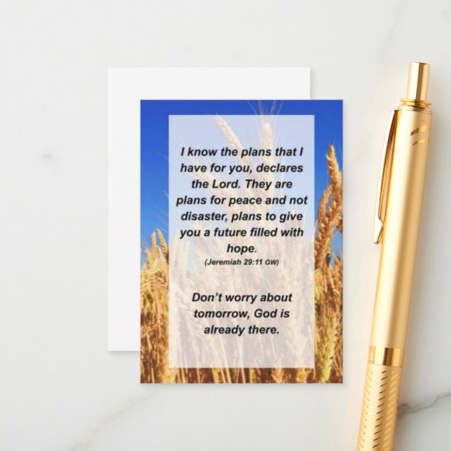 Carte D'accompagnement Jérémie 29:11 Je connais les plans que j'ai pour t (Devant/Arrière en situation)