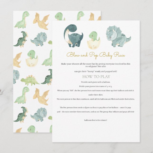 Carte D'accompagnement Jeu de Baby shower Dinosaur aquarelle (Devant / Derrière)