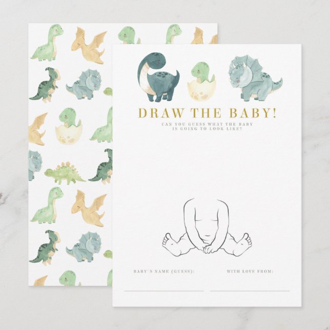 Carte D'accompagnement Jeu de Baby shower Dinosaur aquarelle (Devant / Derrière)