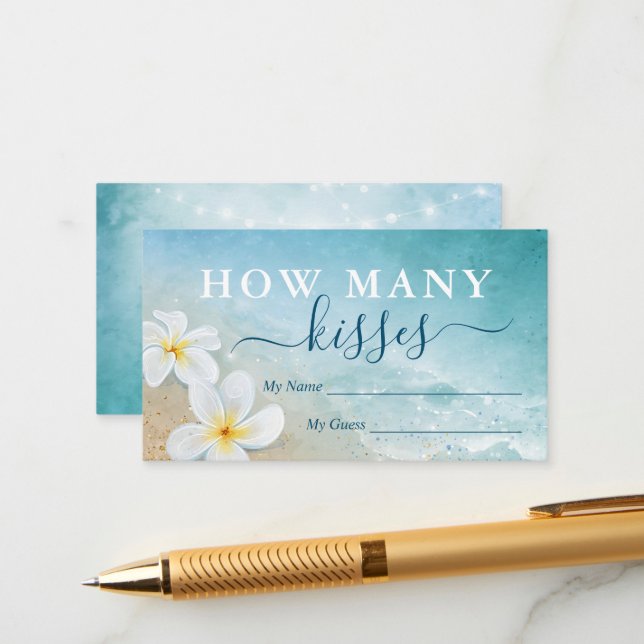 Carte D'accompagnement Jeu de mariage Aquarelle Plage Combien de baisers (Devant/Arrière en situation)
