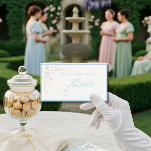 Carte D'accompagnement Jeu de mariage floral bleu "Devinez combien de bai