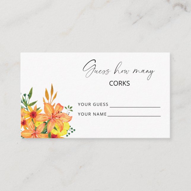 Carte D'accompagnement Jeu de mariage floral : devinez combien de bouchon (Devant)