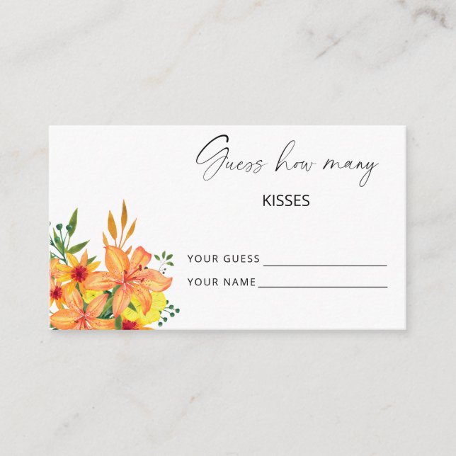 Carte D'accompagnement Jeu floral devinez combien de baisers pour mariage (Devant)