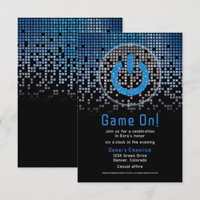Carte D'accompagnement Jeu vidéo noir bleu Gamer Bar Mitzvah (Devant / Derrière)