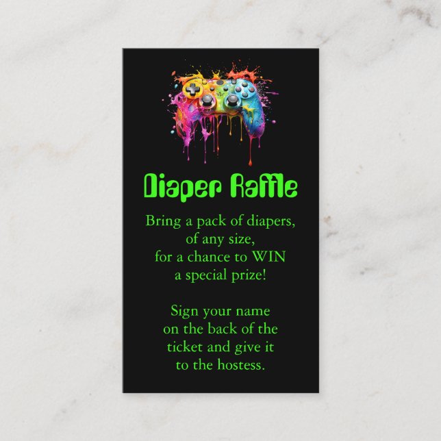 Carte D'accompagnement Jeux Vidéo Baby shower vert Déchets Raffle Ticket (Devant)