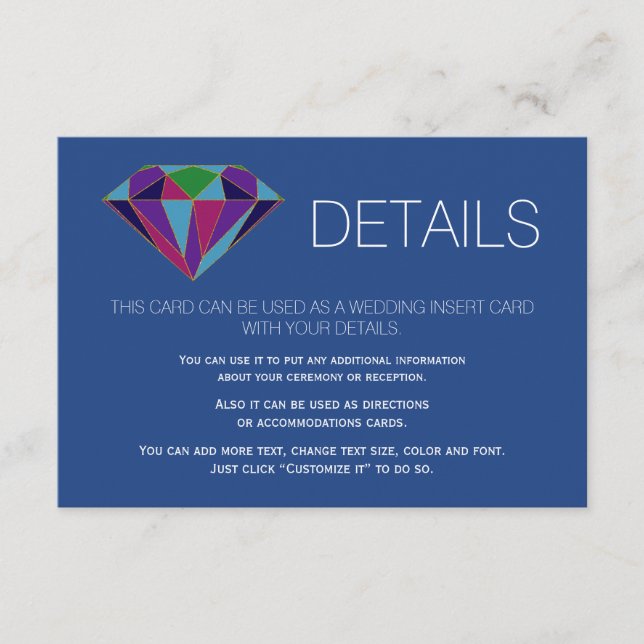 Carte D'accompagnement Jewel gemstone détails du mariage insérer la deman (Devant)