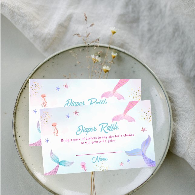 Carte D'accompagnement Joli Baby shower de rousseur de la queue de sirène (Cute Summer Mermaid Tail Diaper Raffle Baby Shower Enclosure Card)