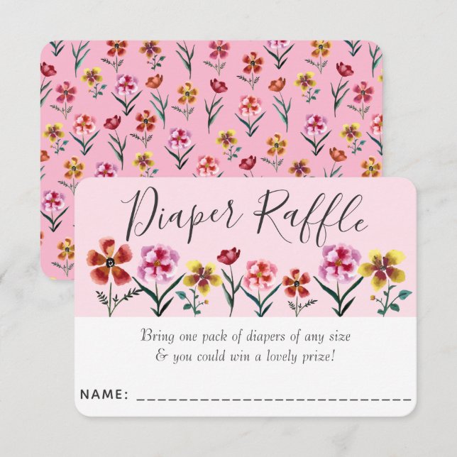 Carte D'accompagnement Joli Baby shower floral rose Fille Raffle de couch (Devant / Derrière)