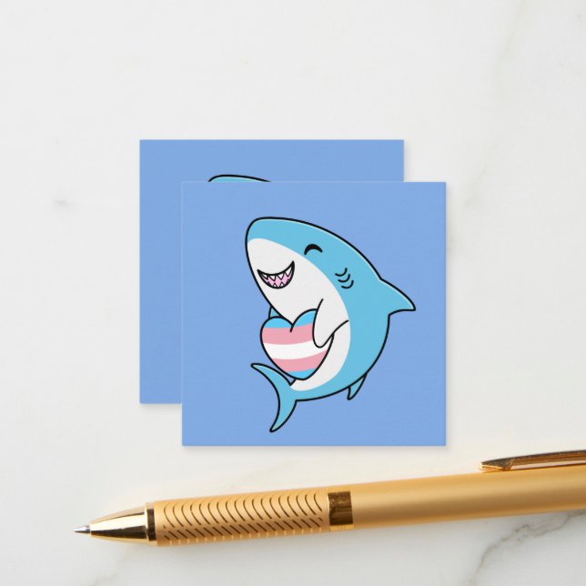 Carte D'accompagnement Joli Blahaj bleu requin tenant Trans Coeur (Devant/Arrière en situation)