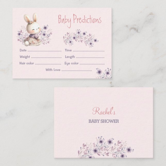 Carte D'accompagnement Joli Bunny rose violet fille Baby shower jeu (Devant / Derrière)