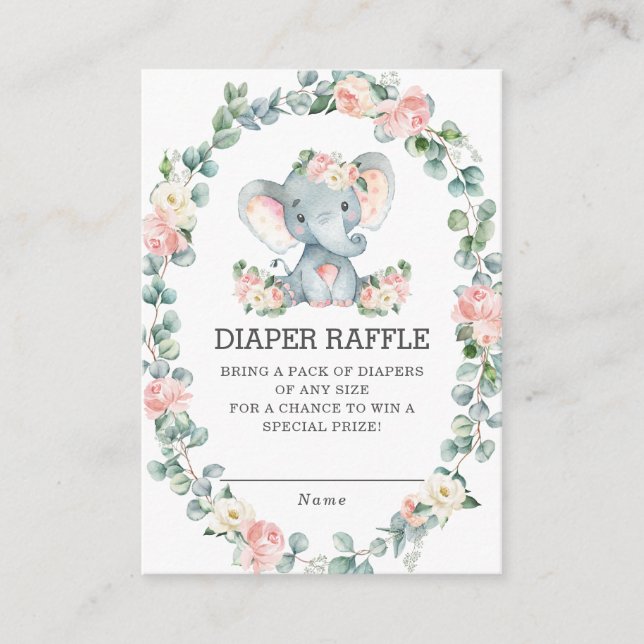 Carte D'accompagnement Joli Elephant rose Floral Vert Déchets Raffle (Devant)