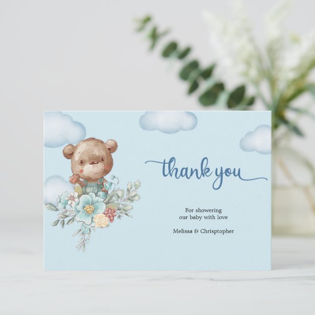 Carte D'accompagnement Joli garçon en peluche ours montgolfière merci (Debout devant)