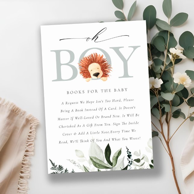 Carte D'accompagnement Joli Lion Foliage Oh Books For Baby shower (Créateur téléchargé)