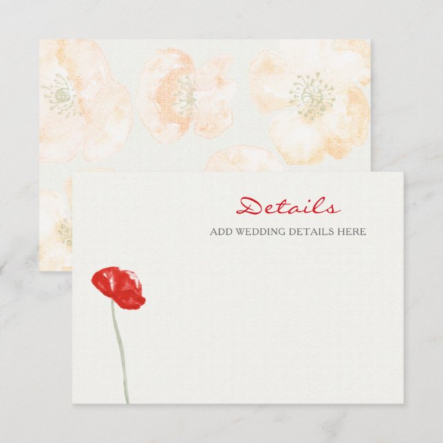 Carte D'accompagnement Joli mariage fleuri Red Poppies (Devant / Derrière)